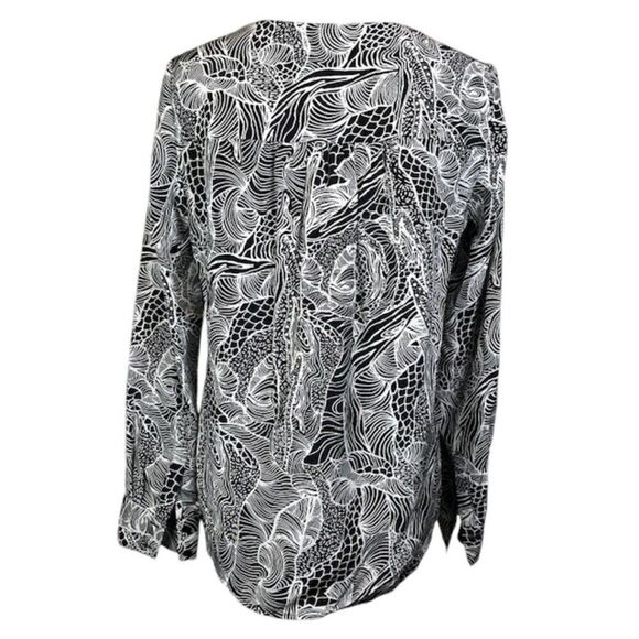 Diane von Furstenberg Silk Colorblock Blouse Black w/ Print Sleeves Back Size 4 - Picture 3 of 12